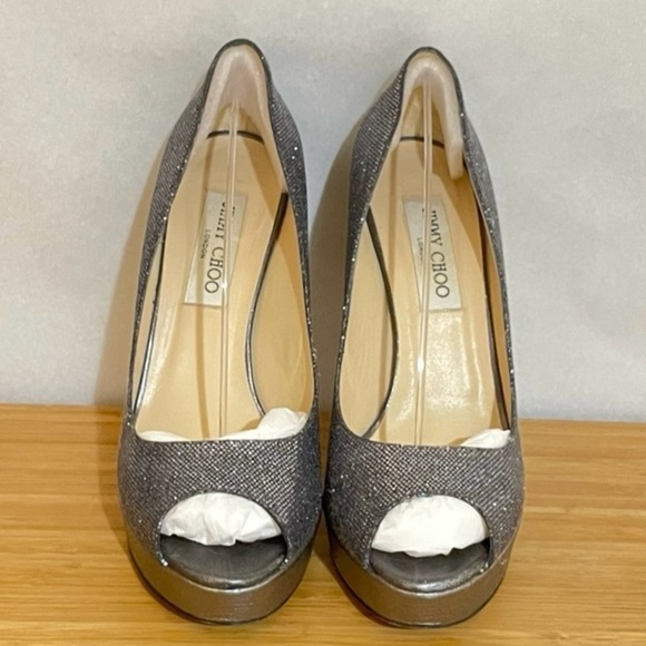 Jimmy Choo Dhalia stilleto pumps 120mm 3/4” platform Silver grey glitter EU38.5 - Picture 2 of 10